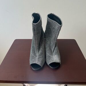 Aldo Loviradda Metallic Silver Fabric Open Toe Heel Ankle Boots Size 9